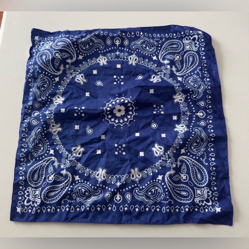 Classic Paisley Bandana - Navy Blue with White Print